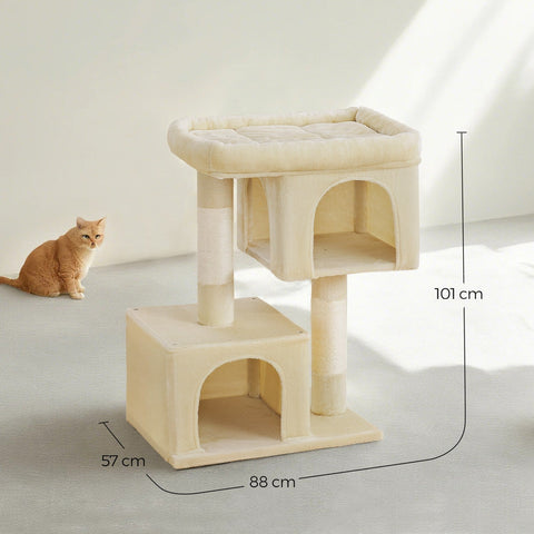 Rootz Cat Tree Scratching Post - Large Platform - Cat Tower - Comfortable & Durable - 68cm x 48cm x 101cm
