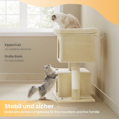 Rootz Cat Tree Scratching Post - Large Platform - Cat Tower - Comfortable & Durable - 68cm x 48cm x 101cm