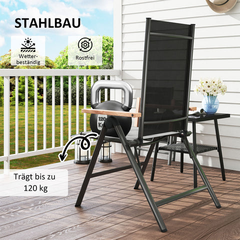 Rootz Steel Garden Chair - Folding Balcony Chair - Armrest Chair - Comfort with Eucalyptus Armrests - 60cm x 73cm x 108cm