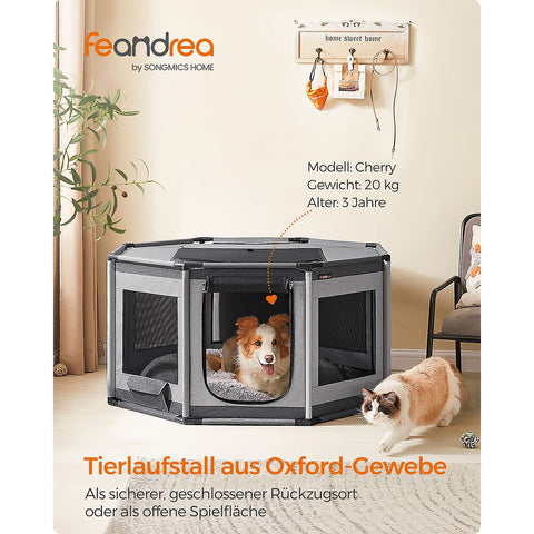 Rootz Oxford Fabric Puppy Playpen - Dog Playpen - Pet Enclosure - PVC Pipes - Lightweight - Portable - Spacious - Dark Gray-Light Gray - 112cm x 112cm x 62cm