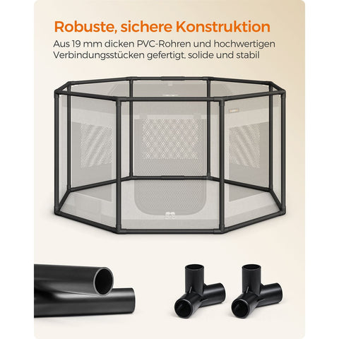Rootz Oxford Fabric Puppy Playpen - Dog Playpen - Pet Enclosure - PVC Pipes - Lightweight - Portable - Spacious - Dark Gray-Light Gray - 112cm x 112cm x 62cm
