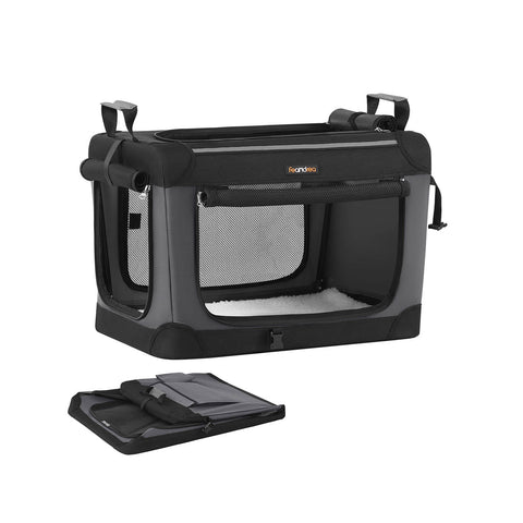 Rootz Foldable Dog Box - Portable Pet Crate - Mesh Kennel - 4 Doors - Easy Storage - 60x42x42cm, Folded: 60x42x8cm -  Black