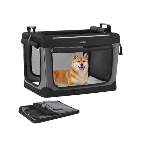 Rootz Foldable Dog Box - Pet Crate - Mesh Kennel - Durable & Portable - 76.2cm x 53.4cm x 53.4cm - Ink Black