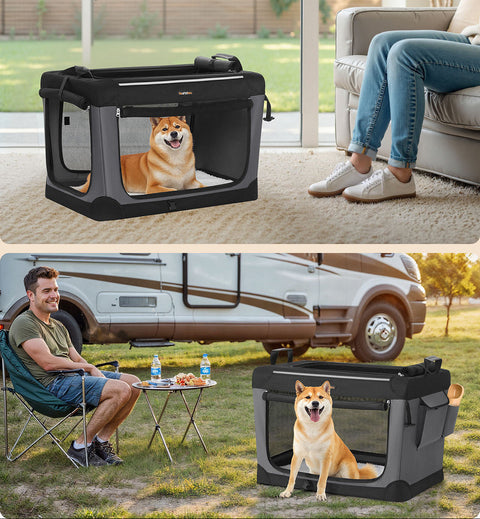 Rootz Foldable Dog Box - Pet Crate - Mesh Kennel - Durable & Portable - 76.2cm x 53.4cm x 53.4cm - Ink Black
