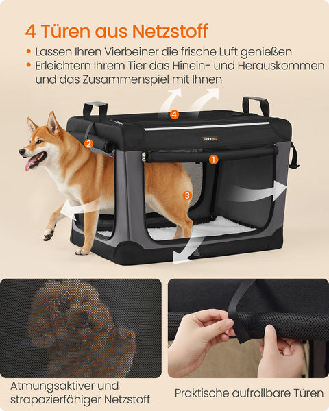 Rootz Foldable Dog Box - Pet Crate - Mesh Kennel - Durable & Portable - 76.2cm x 53.4cm x 53.4cm - Ink Black