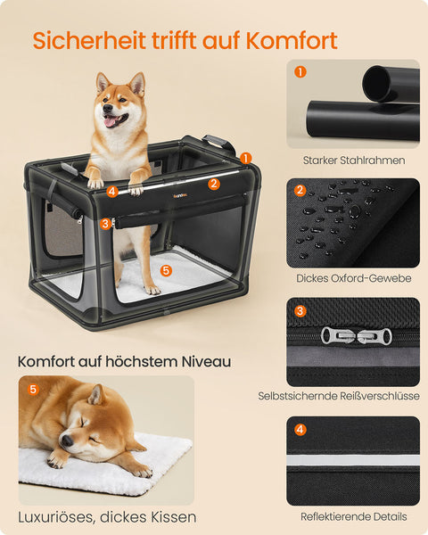 Rootz Foldable Dog Box - Pet Crate - Mesh Kennel - Durable & Portable - 76.2cm x 53.4cm x 53.4cm - Ink Black