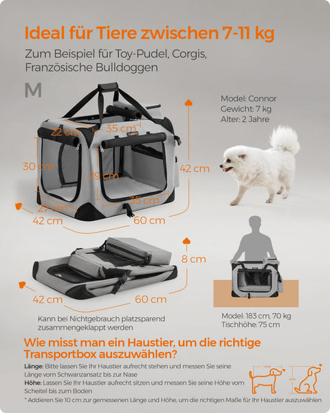 Rootz Pet Carrier - Dog Crate - Portable Kennel - Metal Frame - Oxford Fabric - Lightweight - 60cm x 42cm x 42cm - Smoke Gray