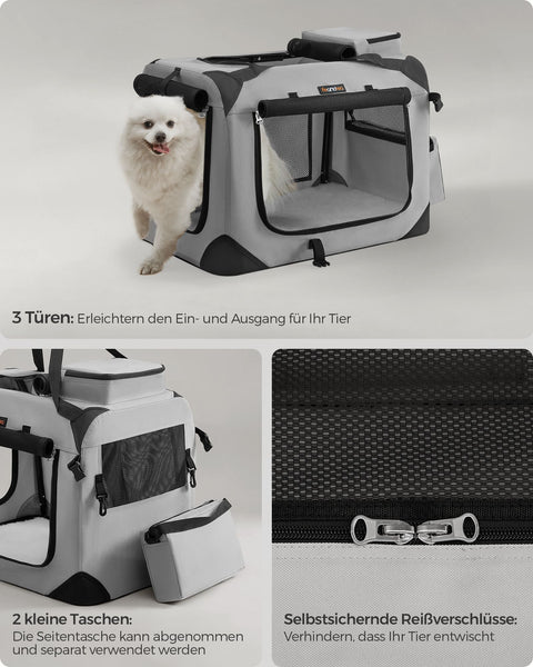 Rootz Pet Carrier - Dog Crate - Portable Kennel - Metal Frame - Oxford Fabric - Lightweight - 60cm x 42cm x 42cm - Smoke Gray
