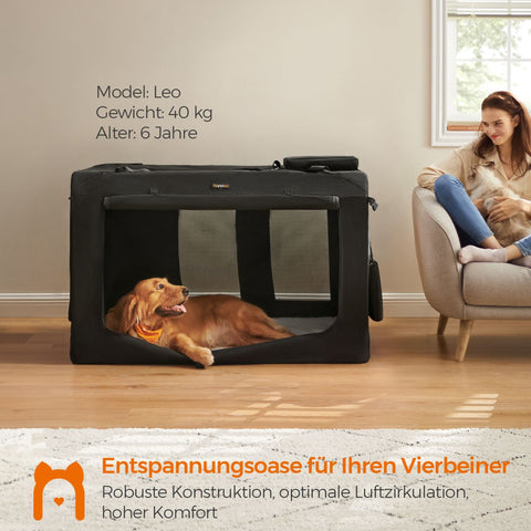 Rootz XXXXL Black Dog Box - Pet Crate - Heavy Duty Kennel - Metal Frame - 600D Oxford Fabric - PVC Coating - Fleece Lining - 122cm x 79cm x 79cm - Foldable - Portable - Lightweight