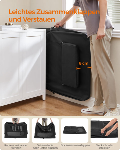 Rootz XXXXL Black Dog Box - Pet Crate - Heavy Duty Kennel - Metal Frame - 600D Oxford Fabric - PVC Coating - Fleece Lining - 122cm x 79cm x 79cm - Foldable - Portable - Lightweight