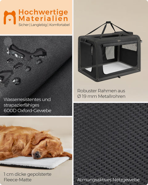Rootz XXXXL Black Dog Box - Pet Crate - Heavy Duty Kennel - Metal Frame - 600D Oxford Fabric - PVC Coating - Fleece Lining - 122cm x 79cm x 79cm - Foldable - Portable - Lightweight