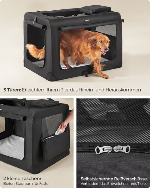 Rootz XXXXL Black Dog Box - Pet Crate - Heavy Duty Kennel - Metal Frame - 600D Oxford Fabric - PVC Coating - Fleece Lining - 122cm x 79cm x 79cm - Foldable - Portable - Lightweight