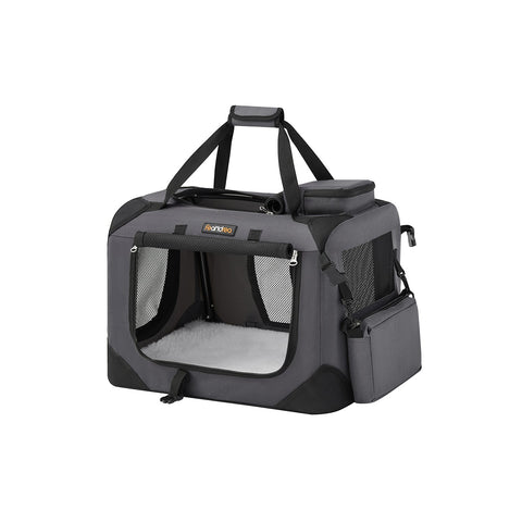 Rootz Gray Metal Frame Dog Box - Pet Carrier - Portable Crate - PVC Coated - Fleece Lined - Lightweight - Compact - 50cm x 35cm x 35cm