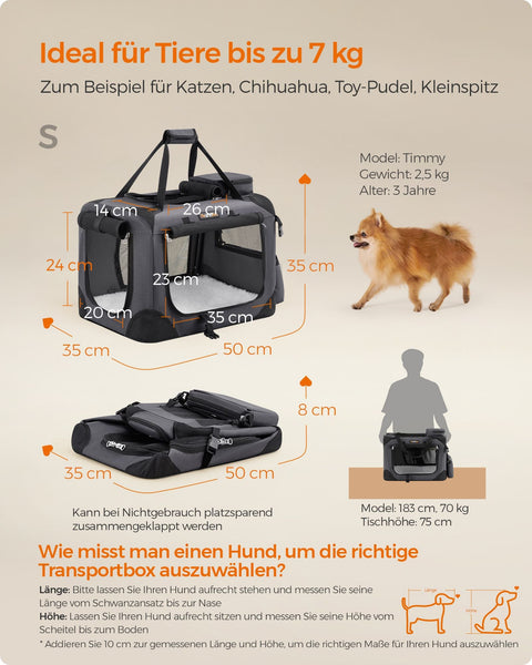 Rootz Gray Metal Frame Dog Box - Pet Carrier - Portable Crate - PVC Coated - Fleece Lined - Lightweight - Compact - 50cm x 35cm x 35cm