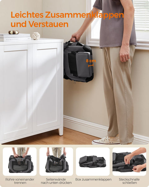 Rootz Gray Metal Frame Dog Box - Pet Carrier - Portable Crate - PVC Coated - Fleece Lined - Lightweight - Compact - 50cm x 35cm x 35cm