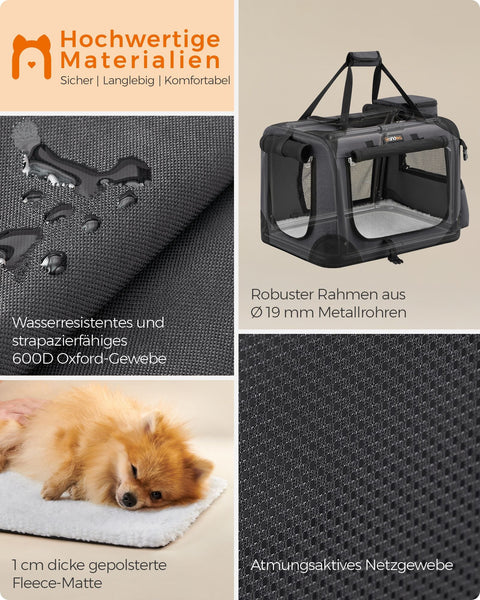 Rootz Gray Metal Frame Dog Box - Pet Carrier - Portable Crate - PVC Coated - Fleece Lined - Lightweight - Compact - 50cm x 35cm x 35cm