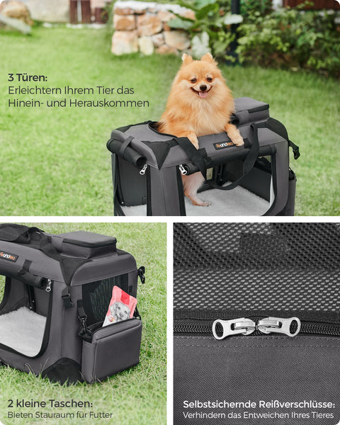 Rootz Gray Metal Frame Dog Box - Pet Carrier - Portable Crate - PVC Coated - Fleece Lined - Lightweight - Compact - 50cm x 35cm x 35cm