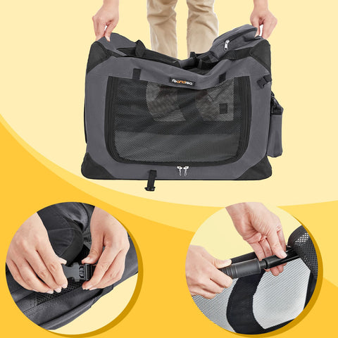 Rootz Dog Transport Box - Pet Carrier - 600D Oxford Steel Frame - Ensures Comfort - 70cm x 52cm x 52cm