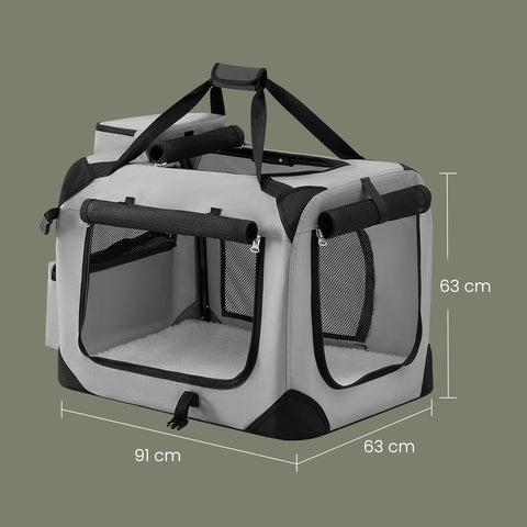Rootz Dog Carrier - Pet Travel Crate - Portable Kennel - Grey - Lightweight & Foldable - 60 x 42 x 42 cm