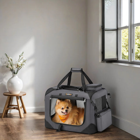 Rootz Grey Dog Transport Box - Pet Carrier - Portable Crate - Secure Travel - 50 x 35 x 35 cm