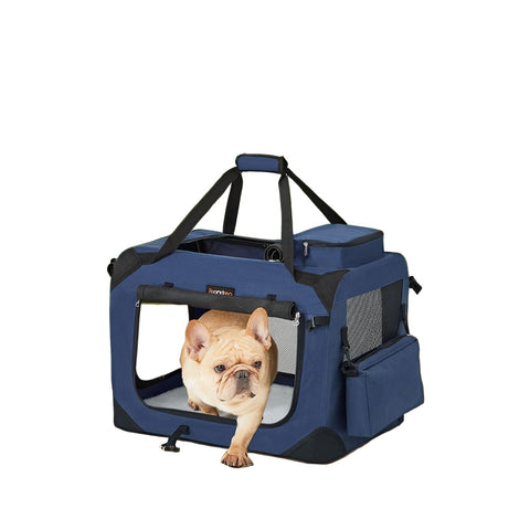 Rootz Dog Transport Box - Pet Carrier - Travel Crate - Durable Oxford Fabric - 50cm x 35cm x 35cm - Blue.