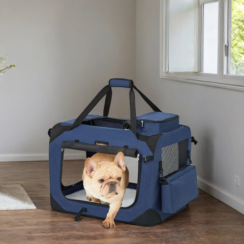 Rootz Dog Transport Box - Pet Carrier - Travel Crate - Durable Oxford Fabric - 50cm x 35cm x 35cm - Blue.