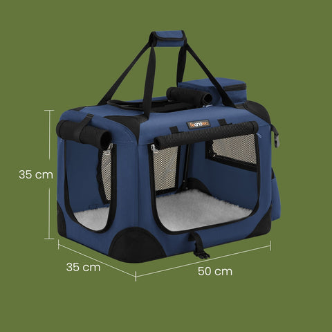 Rootz Dog Transport Box - Pet Carrier - Travel Crate - Durable Oxford Fabric - 50cm x 35cm x 35cm - Blue.