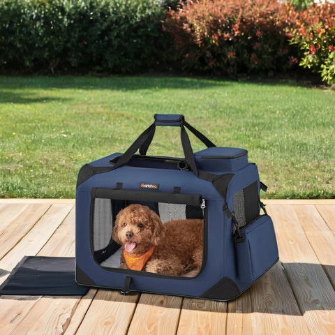 Rootz Pet Transport Box - Dog Carrier - Blue, Black Pet Crate - Safety - 60cm x 40cm x 40cm