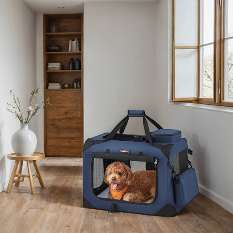 Rootz Pet Transport Box - Dog Carrier - Blue, Black Pet Crate - Safety - 60cm x 40cm x 40cm