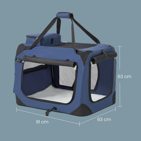 Rootz Pet Transport Box - Dog Carrier - Blue, Black Pet Crate - Safety - 60cm x 40cm x 40cm