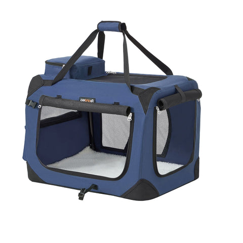 Rootz Pet Transport Box - Dog Carrier - Blue, Black Pet Crate - Safety - 60cm x 40cm x 40cm