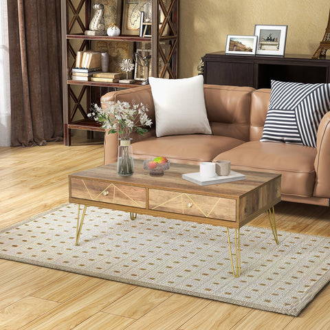 Rootz Wooden Coffee Table - Living Room Table - Large Table Top - Luxurious Design - 110L x 59W x 42H cm