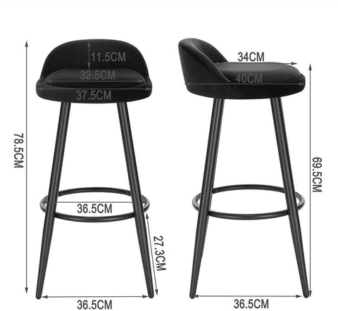 Rootz Velvet Bar Stool - Counter Stool - Adjustable Bar Chair - Plush Comfort - Stable Design - Scratch-Resistant - 37.5cm x 34cm x 78.5cm