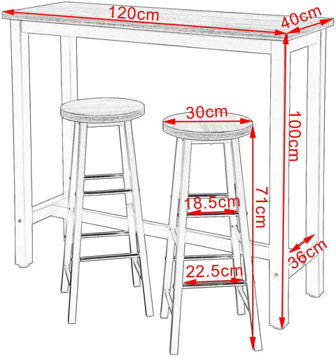 Rootz Moderne bartafel en krukset - Pubtafelset - Eettafelset op toonbankhoogte - Stevig metalen frame - Krasbestendig - Gemakkelijk schoon te maken - 120 cm x 40 cm (tafel), 30 cm x 30 cm (krukken)