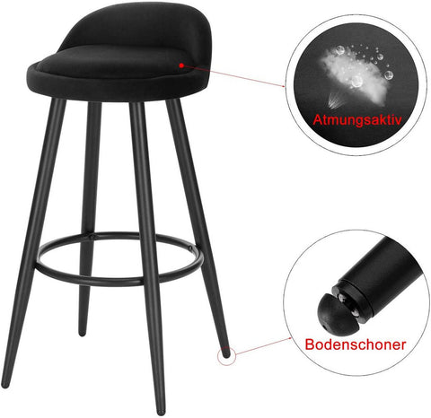 Rootz Velvet Barkruk - Tegenkruk - Keukenkruk - Elegante zwarte fluwelen afwerking - Stabiele en robuuste constructie - Verstelbare voetkussens - Zitmaat 37,5 cm x 34 cm, totale hoogte 78,5 cm