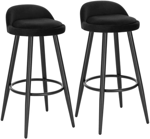 Rootz Velvet Barkruk - Tegenkruk - Keukenkruk - Elegante zwarte fluwelen afwerking - Stabiele en robuuste constructie - Verstelbare voetkussens - Zitmaat 37,5 cm x 34 cm, totale hoogte 78,5 cm