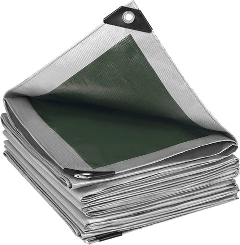 Rootz Waterproof Tarpaulin - Protective Cover - Weatherproof Sheet - UV Stable - 4x5m - High-Tensile 180 g/m² PE - Grey-Green with Eyelets