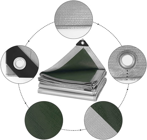 Rootz Waterproof Cover Tarpaulin - Protective Tarp - Weatherproof Sheet - UV Stable - 3m x 4m - Durable 180 g/m² PE Material - Gray-Green