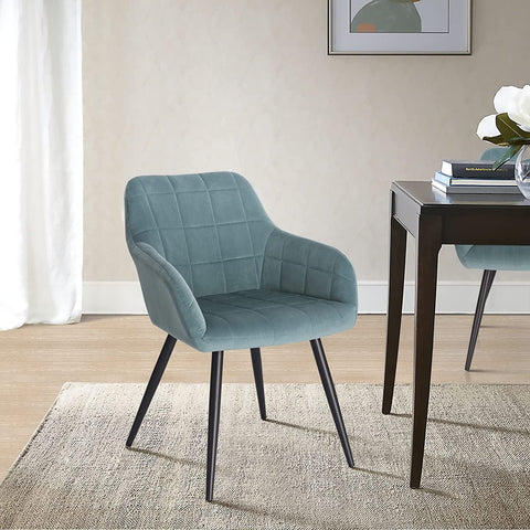 Rootz Set of 6 Dining Chairs - Velvet Armchairs - Turquoise Metal Legs - Comfortable, Ergonomic, Stable - 49cm x 43cm x 81cm