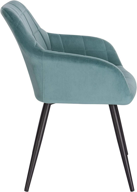 Rootz Set of 6 Dining Chairs - Velvet Armchairs - Turquoise Metal Legs - Comfortable, Ergonomic, Stable - 49cm x 43cm x 81cm