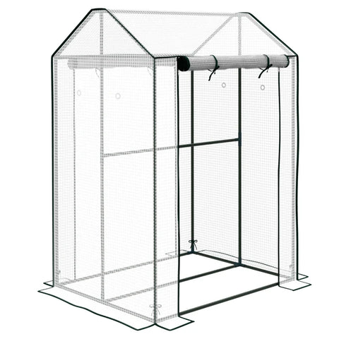 Rootz Greenhouse - Film Greenhouse - Cold Frame - Weather Resistant - Roll Up Door - White + Green - 100cm x 80cm x 150cm