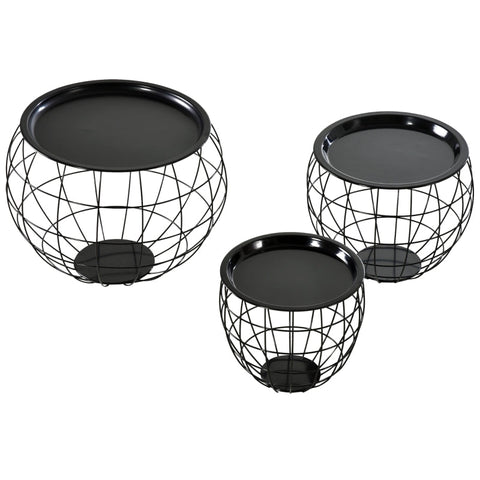 Rootz Lantern Style Coffee Table Set - Side Table Set - Removable Table Top - Steel Construction - Modern Design - Ø51cm x 38.5cm, Ø38.5cm x 32cm, Ø30.5cm x 27cm