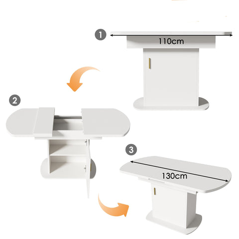 Rootz Extendable Oval Dining Table - Modern Minimalist Multifunctional Table - Space Saving - 110-130L×70W×75Hcm - White+Golden