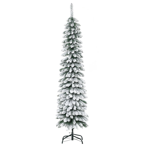 Rootz Artificial Snowy Christmas Tree - Slim Xmas Tree - Fireproof Pine - Realistic Look, Space-Saving, 180cm, Green/White, 46x46x180cm