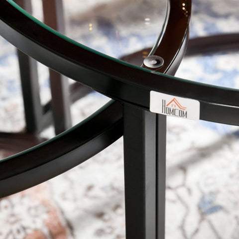 Rootz Set of 2 Side Tables - Industrial Design - Stackable Tables - Space-Saving - Durable & Easy to Clean - Stable Base - Ø70 x 47.5H cm (Large) & Ø54 x 42.5H cm (Small) - Steel & Tempered Glass