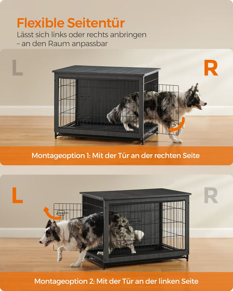 Rootz Heavy Duty Hondenkooi - Dierenbench - Kennel - Spaanplaat stalen constructie - Ruim interieur - Eenvoudige montage - Inktzwart - 98cm x 65cm x 68cm