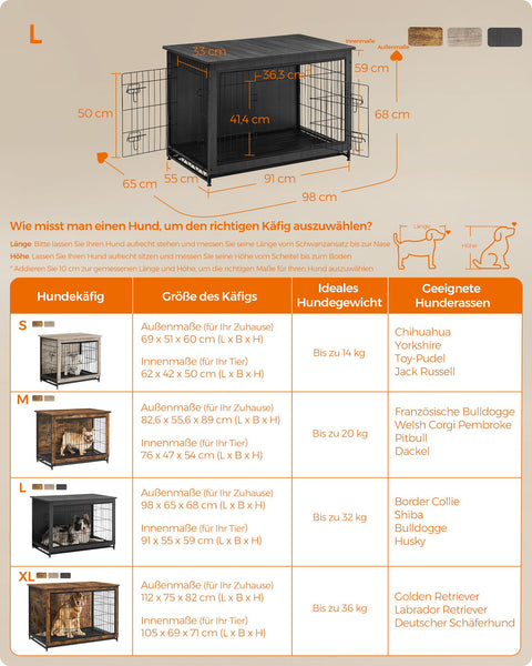 Rootz Heavy Duty Hondenkooi - Dierenbench - Kennel - Spaanplaat stalen constructie - Ruim interieur - Eenvoudige montage - Inktzwart - 98cm x 65cm x 68cm