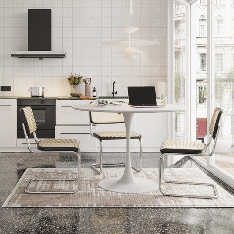 Rootz Modern Round Dining Table - White Masonation Table - Metal Frame Dining Tables - Durable & Stylish - 120cm x 120cm x 75cm