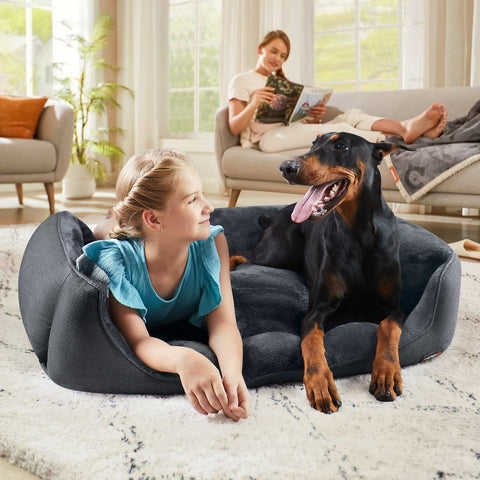 Rootz Plush Dog Bed - Pet Bed - Cozy Bed - Imitation Linen - Anti-Slip Fabric - 120cm x 90cm x 30cm