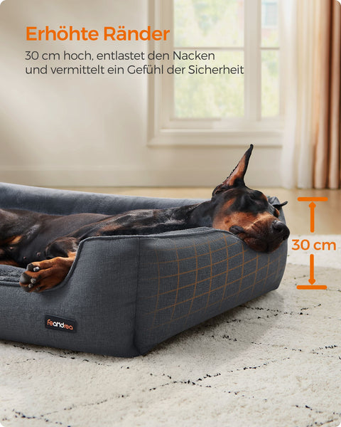 Rootz Plush Dog Bed - Pet Bed - Cozy Bed - Imitation Linen - Anti-Slip Fabric - 120cm x 90cm x 30cm